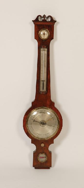 Appraisal: A GEORGE III MAHOGANY WHEEL BAROMETER the mahogany case with