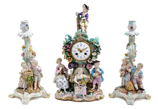 Appraisal: Sale Lot An Assembled Meissen Porcelain Clock Garniture th century