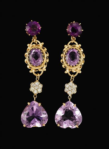 Appraisal: Pair of karat yellow gold amethyst and diamond pendant earrings