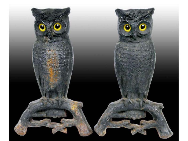 Appraisal: Owl Cast Iron Andirons Description - '' T Variation with