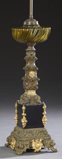 Appraisal: French Gilt and Patinated Spelter Columnar Banquet Oil Lamp th