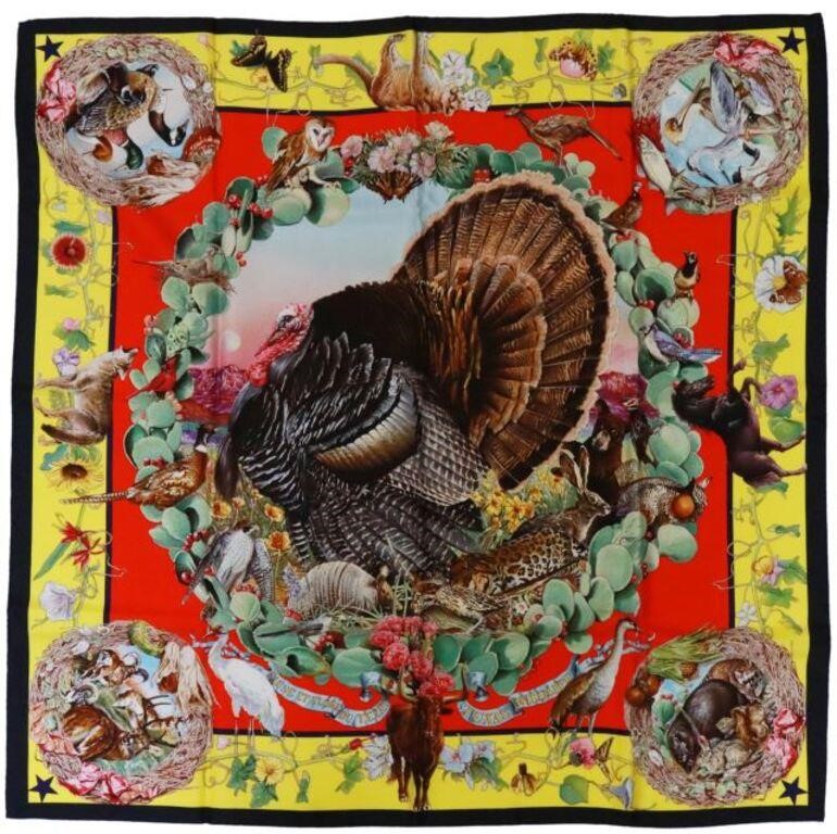 Appraisal: Hermes silk twill scarf Faune et Flore du Texas pattern