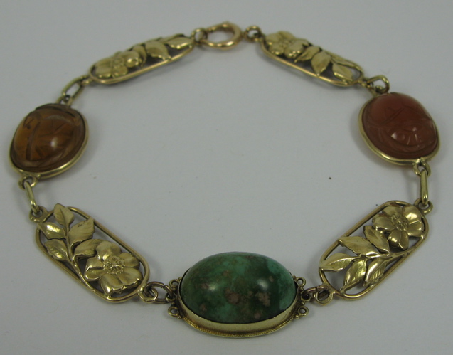 Appraisal: COLORED GEMSTONES AND K GOLD BRACELET in length