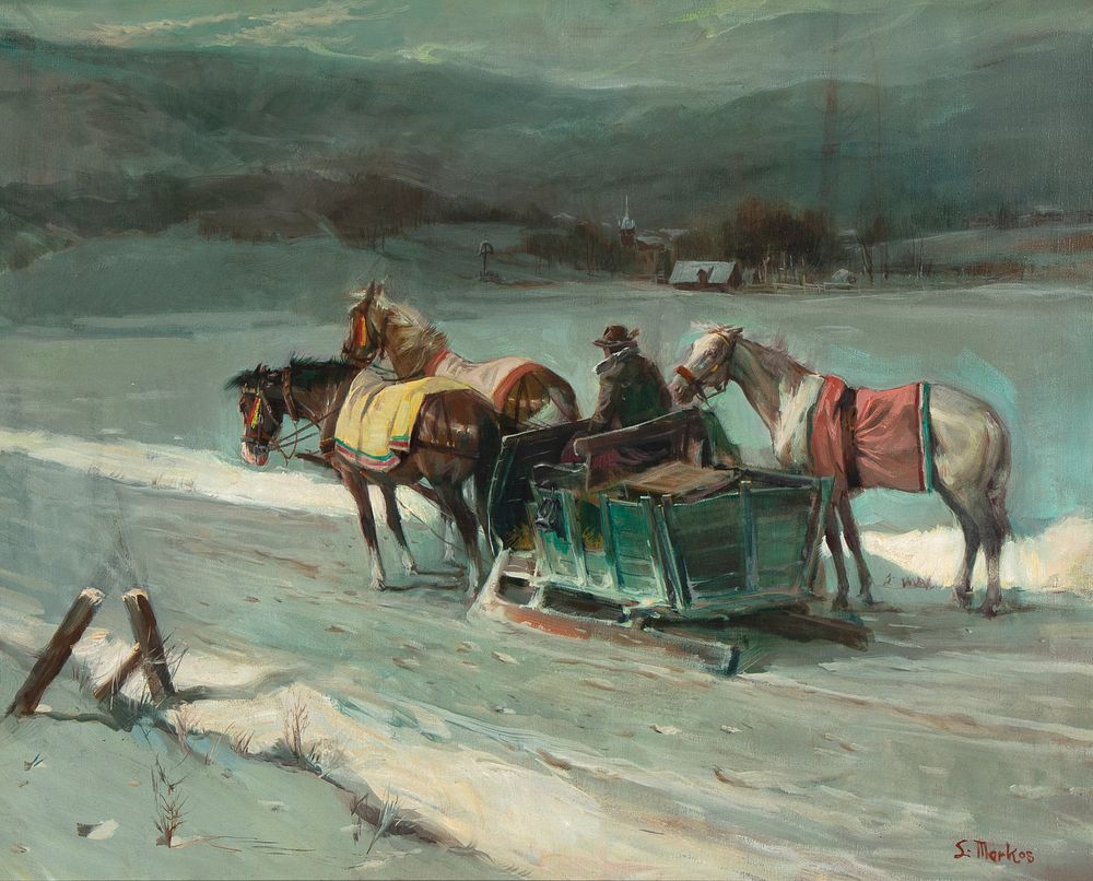 Appraisal: Lajos Markos Horse Drawn Sleigh in Snow Lajos Markos -