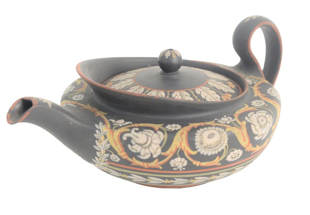 Appraisal: Wedgwood Encaustic Decorated Teapot in black basalt early th century