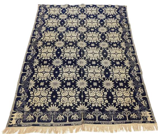 Appraisal: Mid- th C American blue and cream overshot coverlet hand-woven