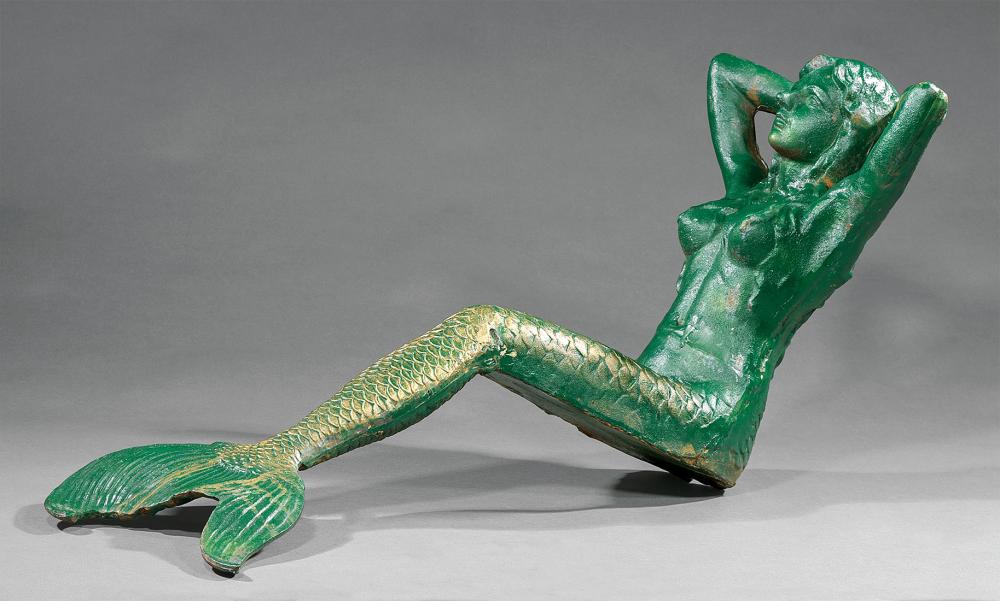 Appraisal: Painted Cast Iron Garden Figure of a Reclining Mermaid h