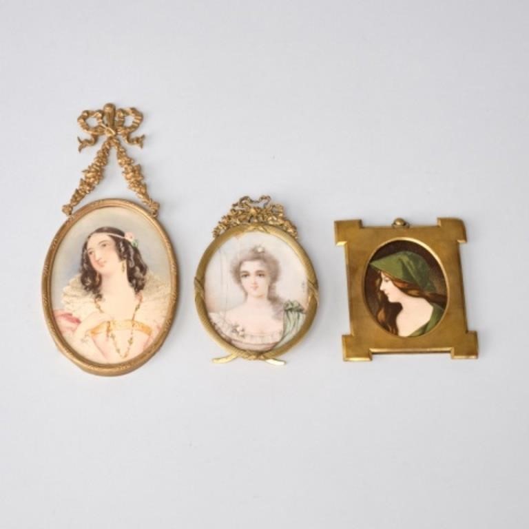 Appraisal: Three portrait miniatures of ladies in gilt metal frames a