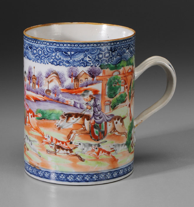 Appraisal: Chinese Export Hunting Mug Chinese th century mandarin palette fox