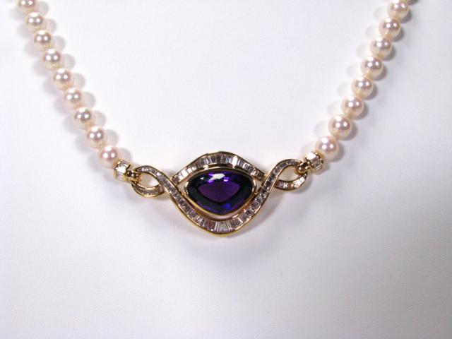 Appraisal: Beautiful k yellow gold custom ladies diamond amethyst and pearl