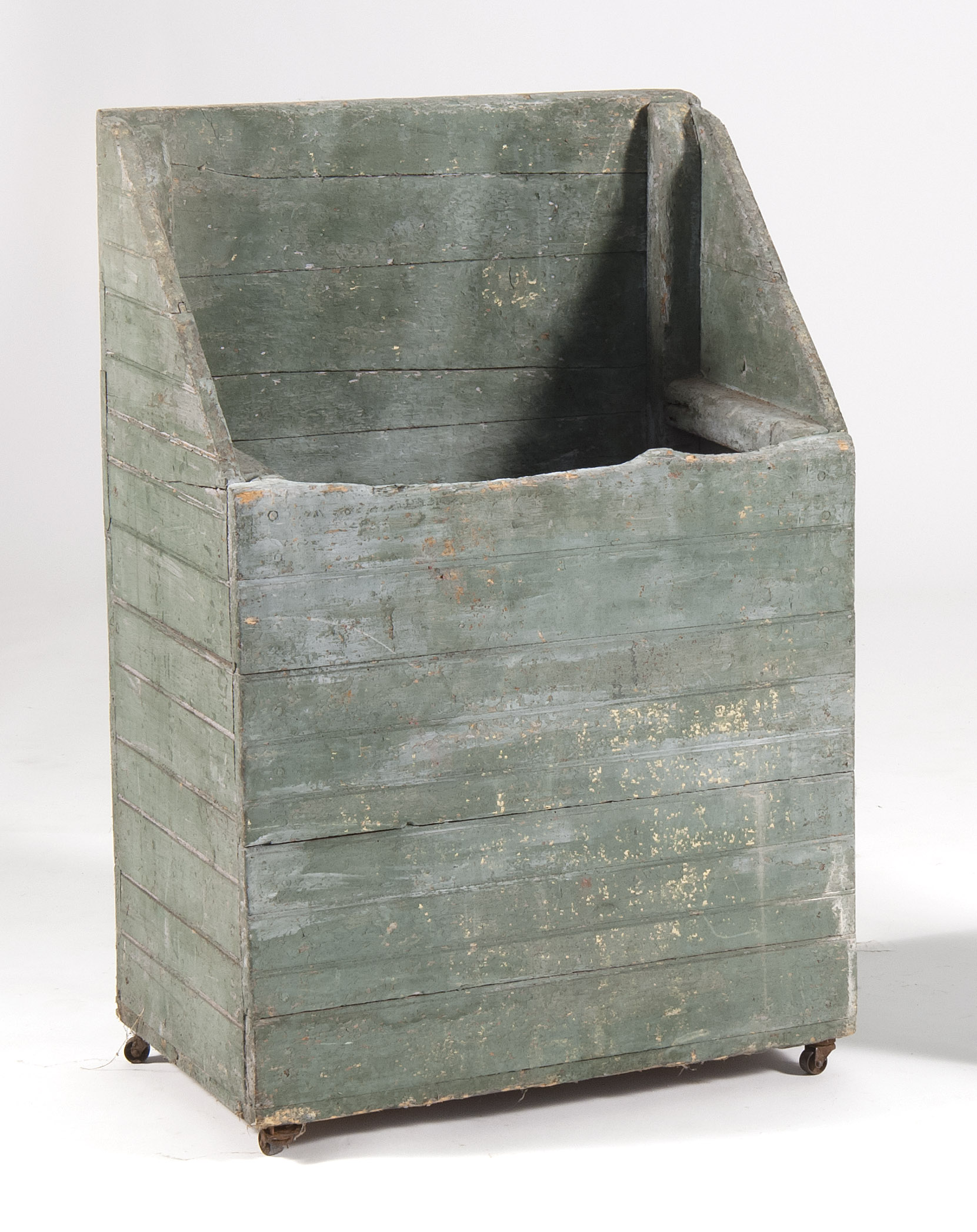 Appraisal: PINE BIN Circa Painted green and white On casters Height