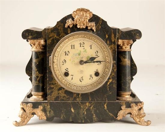 Appraisal: New Haven Chateau Clock enameled cast-iron case marbelized finish day