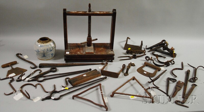 Appraisal: Oak Book Press an Assortment of Wrought Iron Hardware and