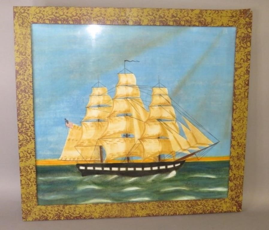 Appraisal: TALL SHIP THEOREM FOLK ART PAINTING BY WILLIAM RANca late