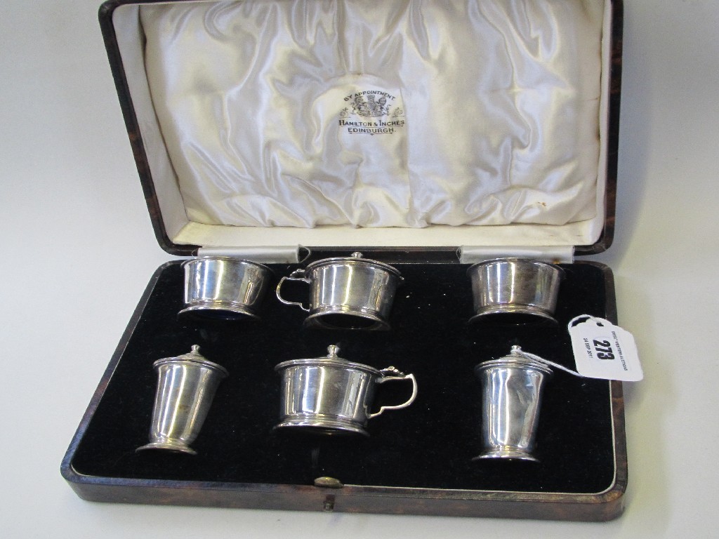 Appraisal: Cased six piece silver condiment set Birmingham