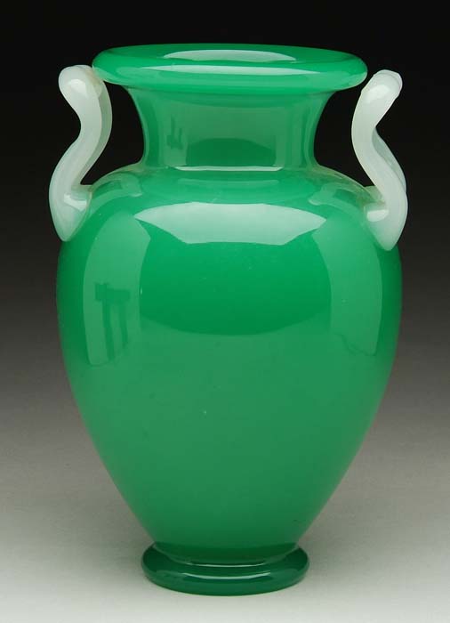 Appraisal: STEUBEN GREEN JADE VASE Beautiful green jade vase has applied