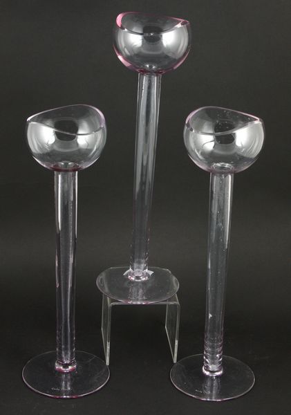 Appraisal: Group of three Cielo Montti hollow stemmed lavender flutes h