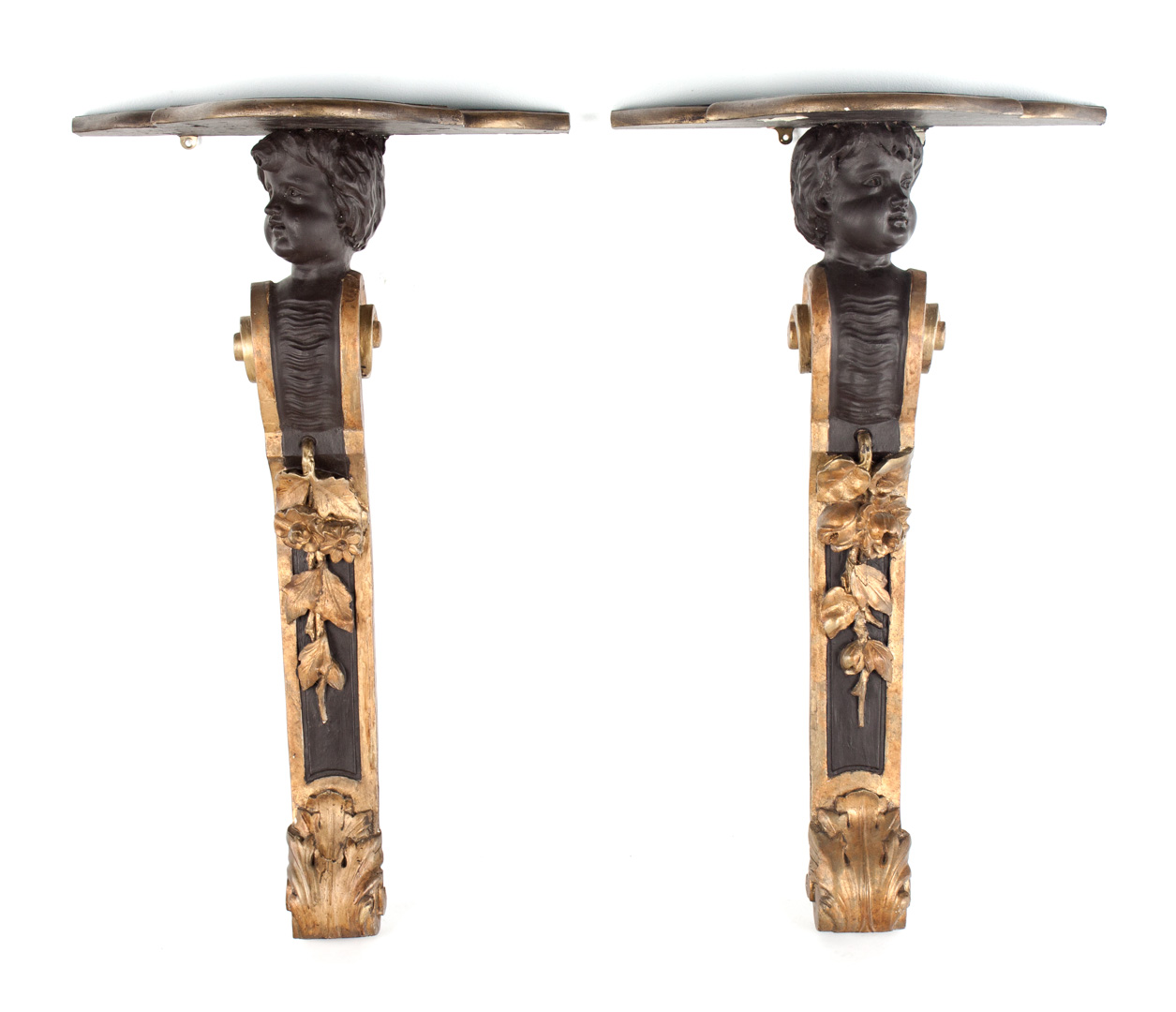 Appraisal: Pair of Rococo style wall brackets painted and giltwood with