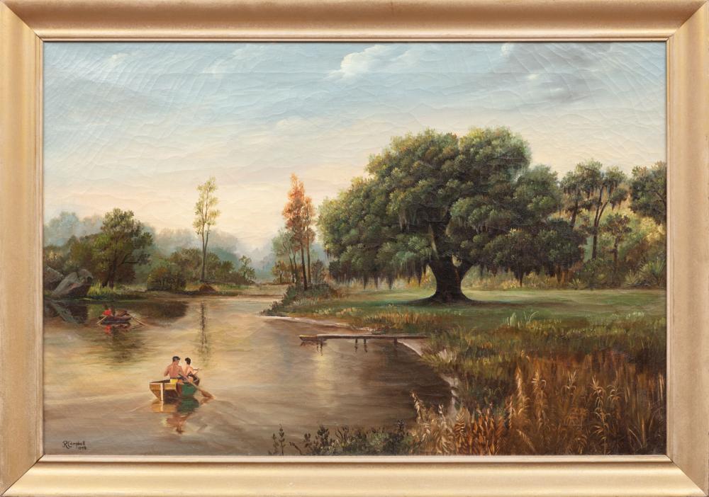 Appraisal: John Reed Campbell American Louisiana - Louisiana Landscape with Boaters