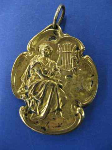 Appraisal: Art Nouveau Music Award Medal pendant type gilt '' long