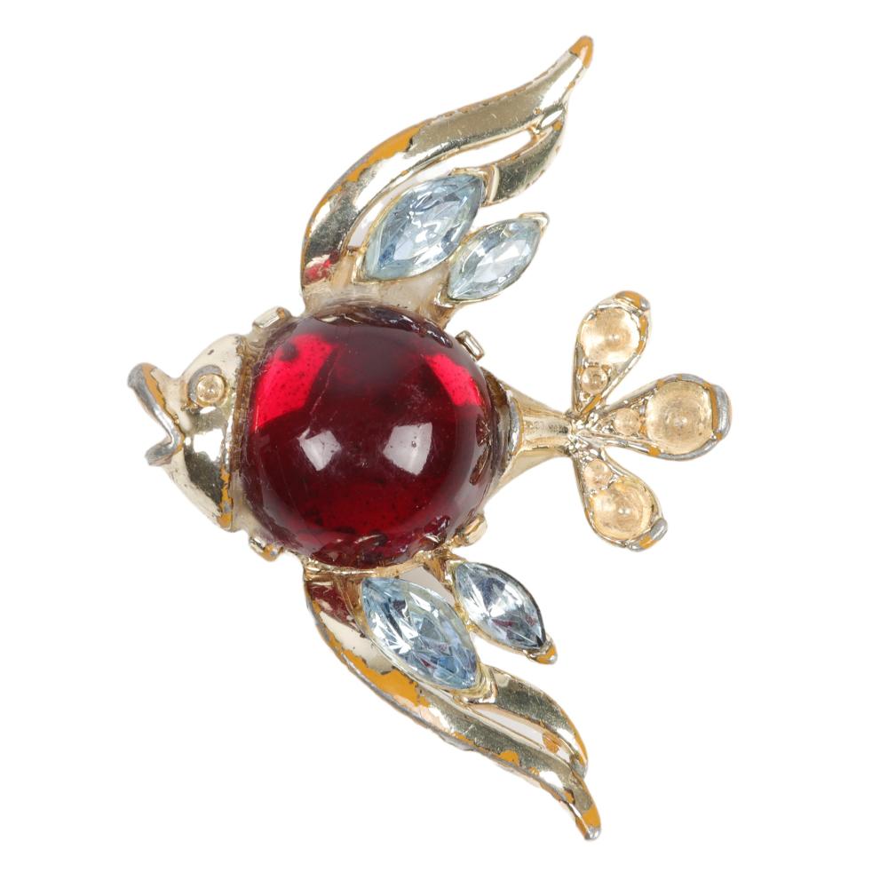 Appraisal: JELLY BELLY GOLD TONE FISH WITH RUBY RED CABOCHON AND