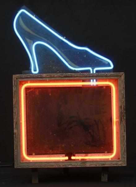 Appraisal: Shoe Can with Display Panel Neon Sign Description s Blue