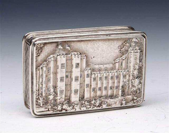 Appraisal: A WILLIAM IV SILVER CASTLE TOP VINAIGRETTE with engine turned