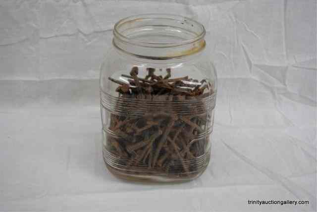 Appraisal: Vintage Gal Coffee Jar Full of Square Head NailsFrom an