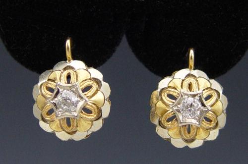 Appraisal: ANTIQUE K DIAMOND EARRINGS K yellow gold earrings contain old