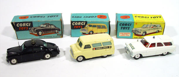 Appraisal: Three boxed Corgi Toys emergency service vehicles Ford Zephyr motorway