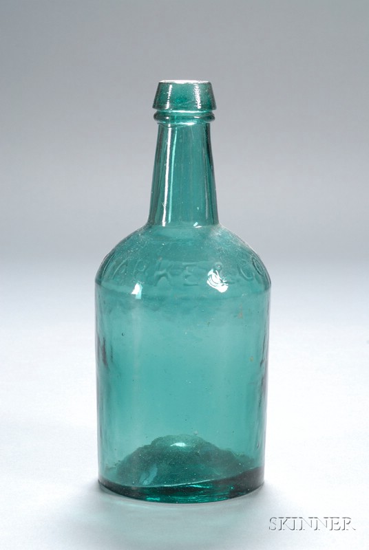 Appraisal: Blue-Green Clarke Co Mineral Water Bottle New York c cylindrical