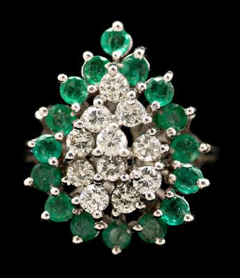 Appraisal: Emerald diamond ring pear shaped cluster set with round faceted