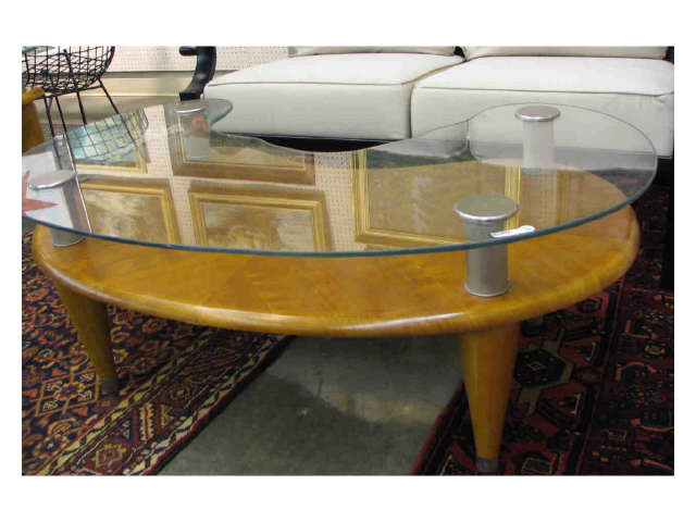 Appraisal: Modern design cocktail and lamp table with glass tops supported