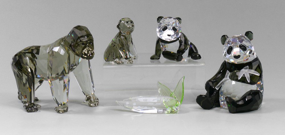 Appraisal: SWAROVSKI CRYSTAL ENDANGERED WILDLIFE FIGURINES PANDAS Heinz Tabertshofer designer retired