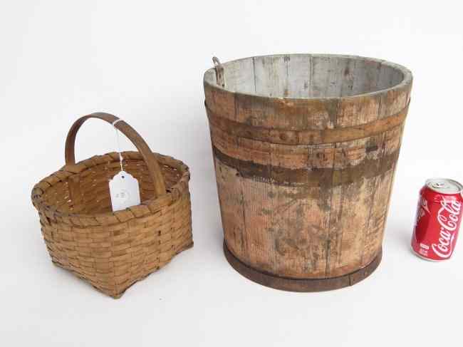 Appraisal: Lot including basket with handle and early bucket