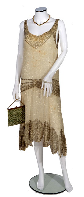 Appraisal: A s BEADED FLAPPER STYLE DRESS cream with bronze coloured