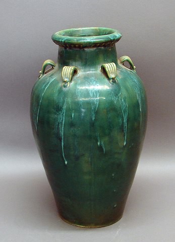 Appraisal: Six ribbed loop ornaments just below neck blue-green drip glaze