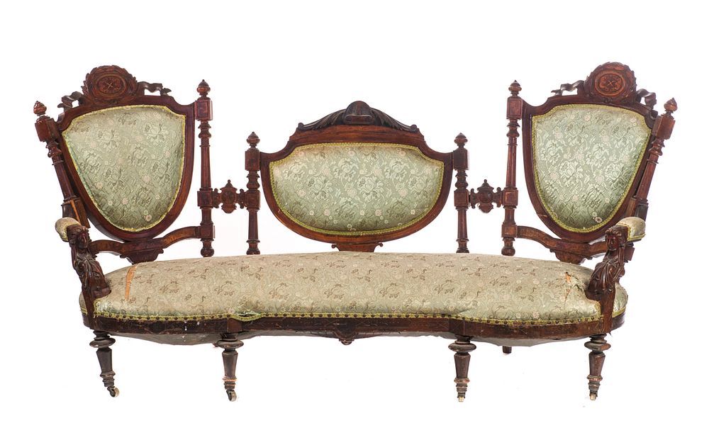 Appraisal: John Jelliff Inlaid Minerva Head Sofa John Jelliff Inlaid Minerva