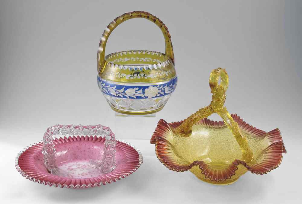 Appraisal: VICTORIAN ART GLASS AND BOHEMIAN GLASS BASKETS to include Pink