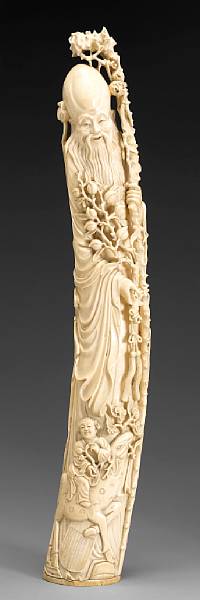 Appraisal: A large carved ivory figure of Shoulao th Century The