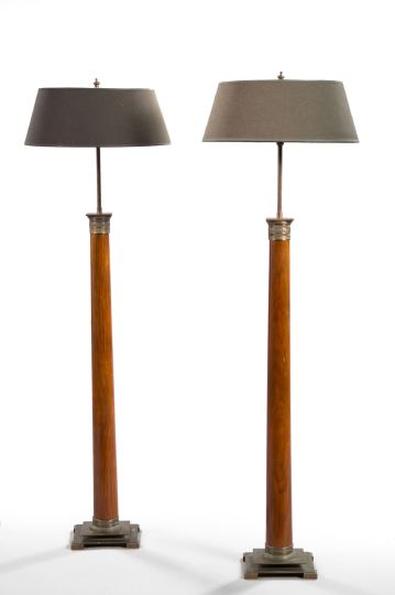 Appraisal: Elegant Pair of French Bronze-Mounted Wooden Columnar Floor Lamps formed