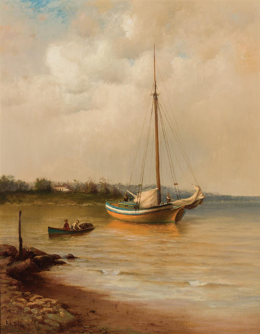 Appraisal: FRANCIS AUGUSTUS SILVA American - The Day's Catch oil on