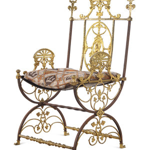 Appraisal: A Neoclassical Iron and Bronze Chair in the Style of