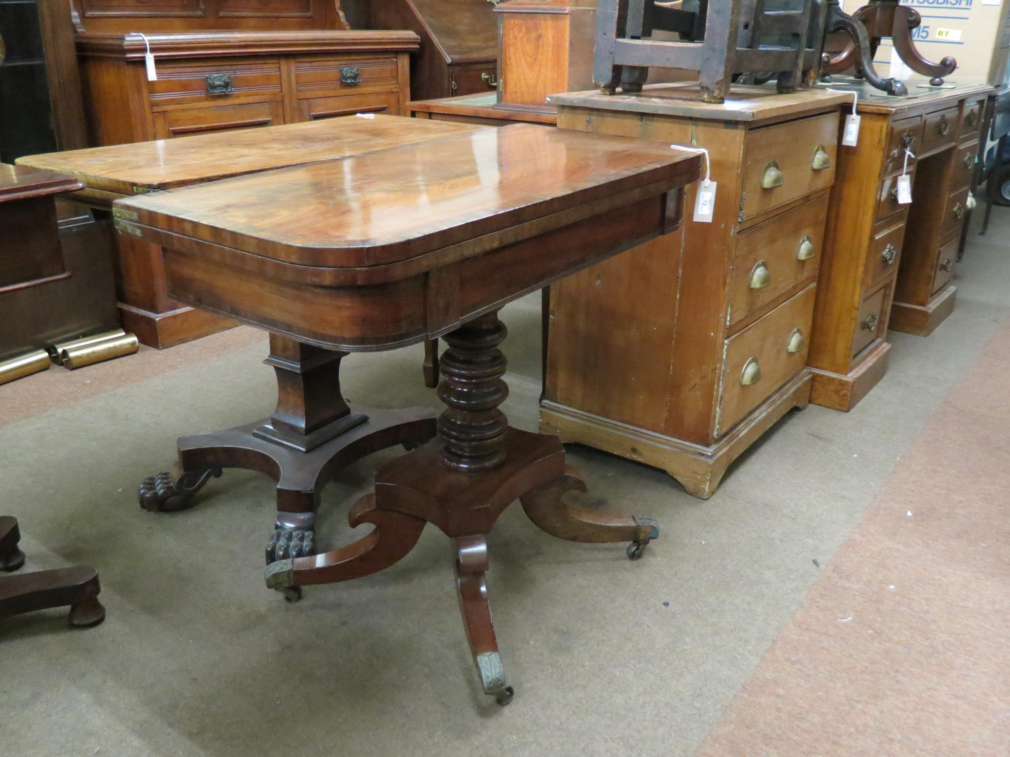 Appraisal: A George IV mahogany card table D-shaped top with rosewood