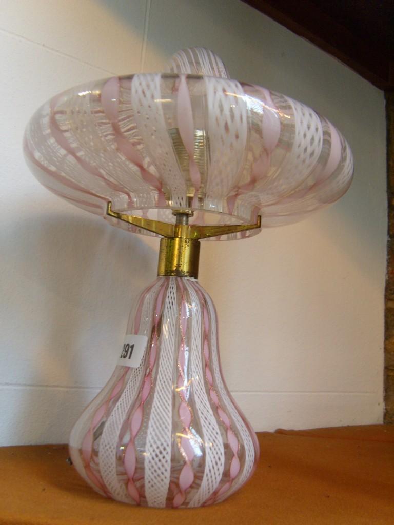 Appraisal: A Venetian glass lamp base and matching shade with pink