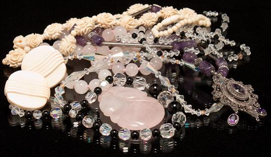 Appraisal: Assorted quartz ivory crystal bead and bone jewelry