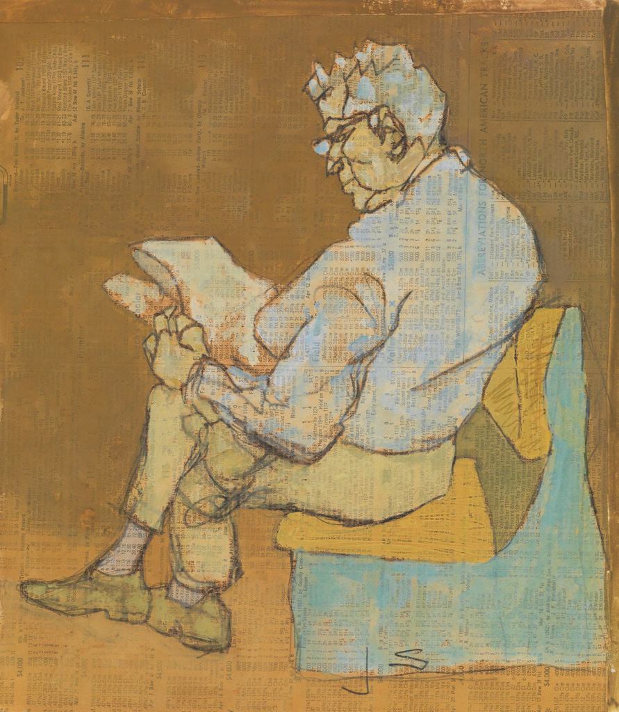 Appraisal: JOSEPH SOLMAN Man Reading on the Subway Gouache over pencil