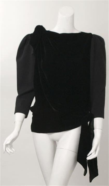 Appraisal: Lanvin black velvet and wool jersey blouse With velvet tie