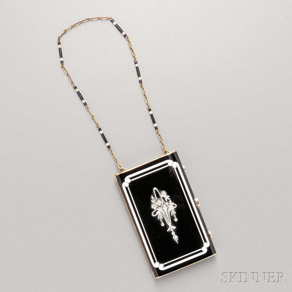 Appraisal: Art Deco-style kt Gold Black and White Enamel and Diamond