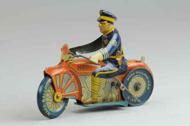 Appraisal: MARX POLICEMAN MOTORCYCLE Lithographed tin key wind up on sides